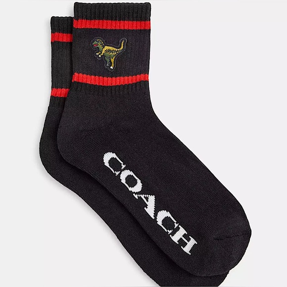 Coach Rexy Black Red Quarter Crew Socks T-Rex Dinosaur NWT - Picture 1 of 3
